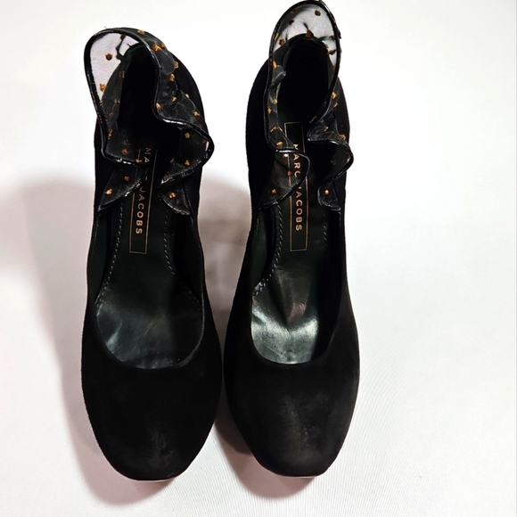 Marc Jacobs Vintage Block Wedge Cutout Black Suede shoes size 38.5 (8.5) - Picture 1 of 7